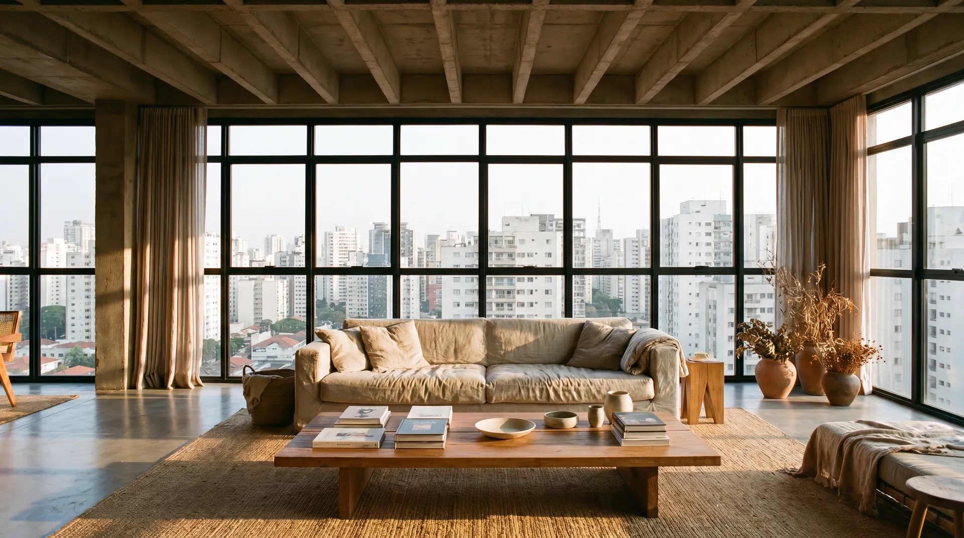 Skyline de São Paulo com vigas de concreto